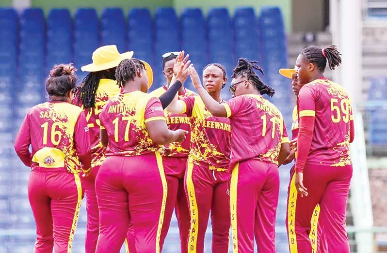 The Leeward Islands Women celebrate their victory over Jamaica.