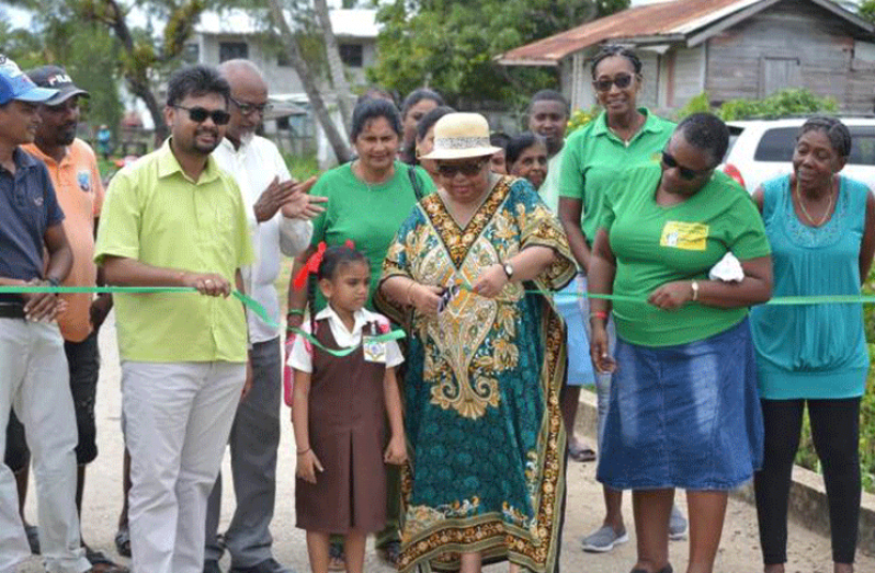 Minister of Social Protection Amna Ally and Mayor of Georgetown, Pandit Ubraj Narine commissioning the Endeavor phase of the newly-constructed sea defence on Leguan