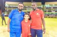 FLASHBACK 2023: President Dr. Irfaan Ali (left) and Lennox Cush, along with the son of Guyana Amazon Warriors Captain Imran Tahir after the coin toss