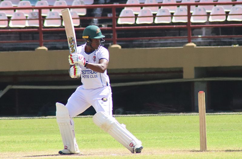 Guyana Jaguars captain Leon Johnson dug in for his gritty ton yesterday.