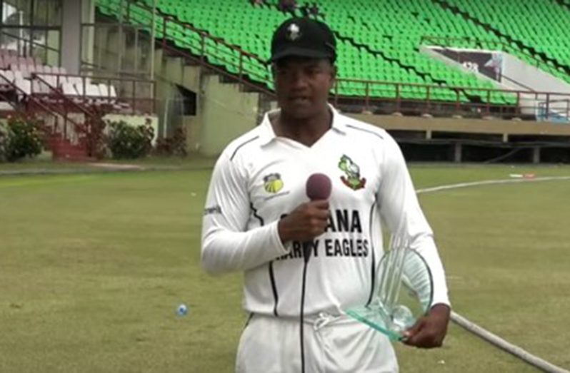 Leon Johnson speaks following  last Saturday’s final day of the West Indies Championship at the Guyana National Stadum..