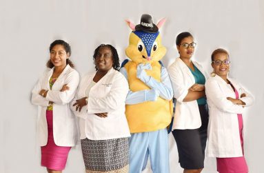 Doctors of the Leprosy Control Programme with their mascot "Ardie the Armadillo"