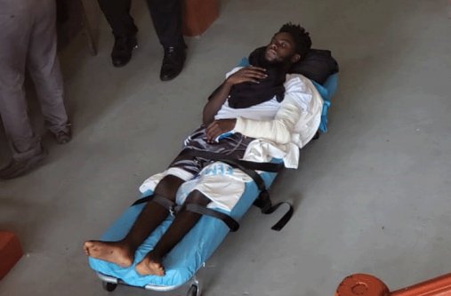 An injured Lashawn Lewis at the Georgetown Magistrates’ Court