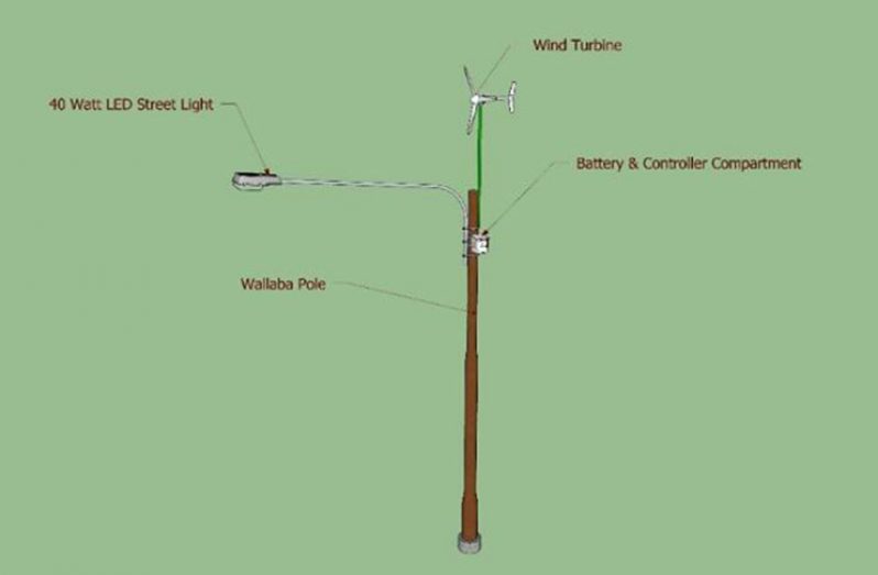 An artist’s impression of the stand-alone wind-powered street light
