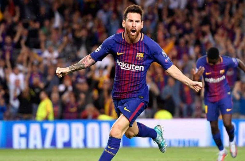 Barcelona’s Lionel Messi in action with Juventus’ Douglas Costa and Blaise Matuidi. (REUTERS/Albert Gea)