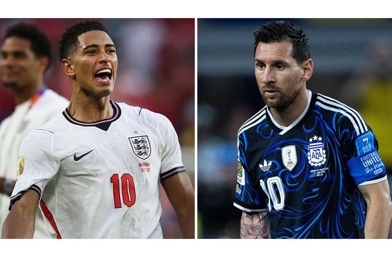 England's Jude Bellingham has scored six goals at the 2026 World Cup, while Argentina's Lionel Messi has scored eight