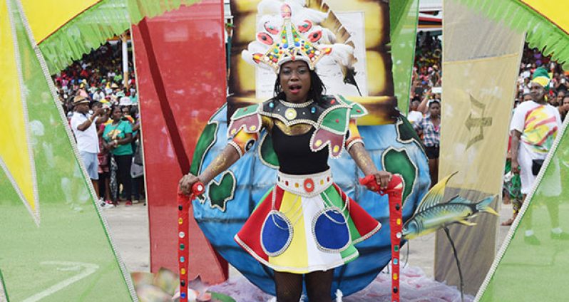 Reigning Miss World Guyana Lisa Punch leads the main float for the Ministry of Social Cohesion Band