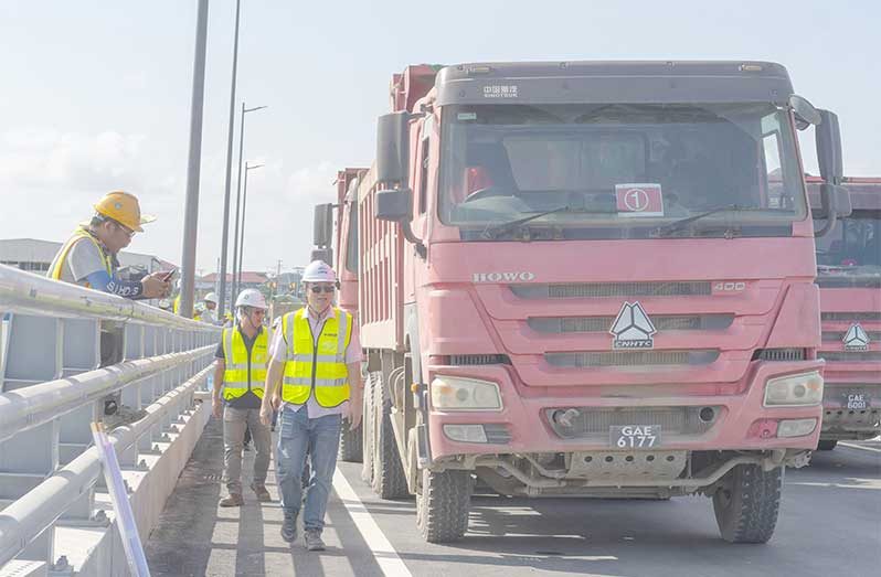 Load testing on the western end of Demerara River Bridge (Japheth Savory photos)