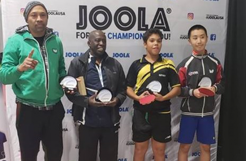 The victorious team Li Loeber TTC, from left, Shaun Abrams, Bandhu Paudyal, Jonathan Van Lange and Yuqiao Zou