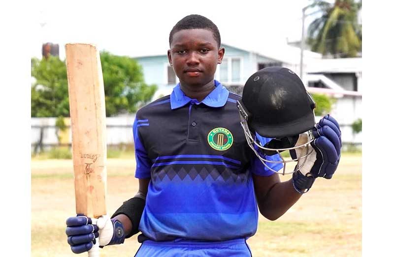 Lomar Seecharran scored the first century in the three-year history of U13 Inter-County cricket (Photos compliments News Room/Avinash Ramzan)