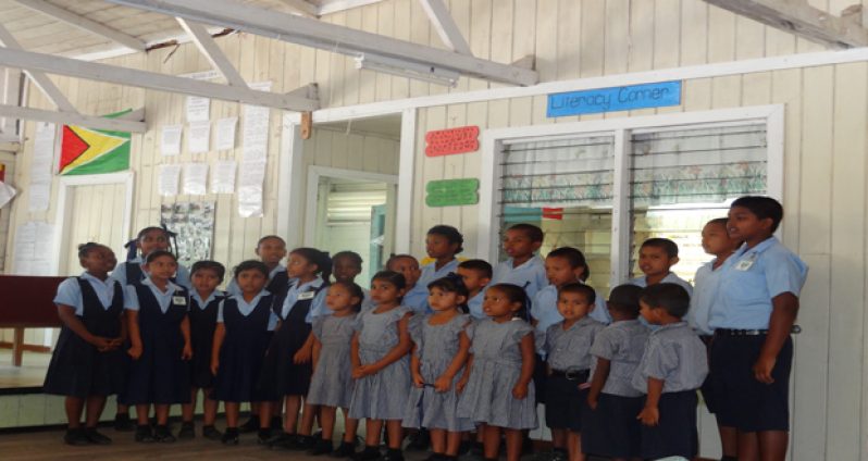 Nursery and Primary School pupils of Long Creek singing at the presentation ceremony