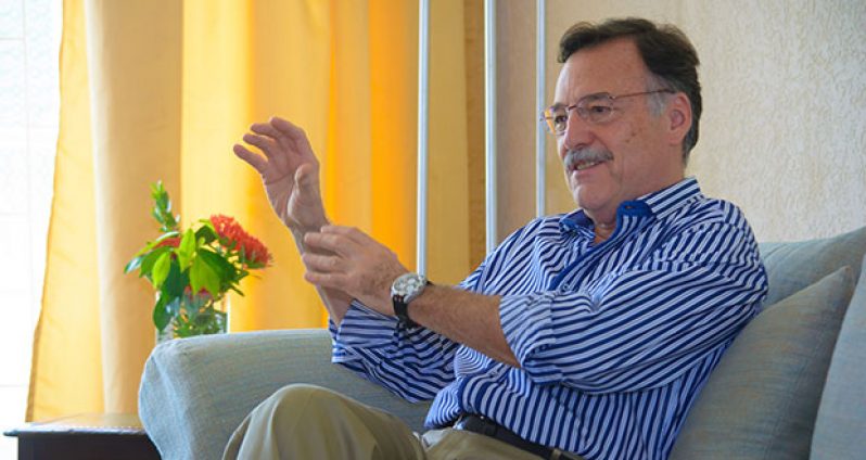Argentina’s Ambassador to Guyana, Luis Martino, gestures during a press brief Wednesday, to announce that a scrum coach has been identified to train the national rugby team. (Samuel Maugh photo)