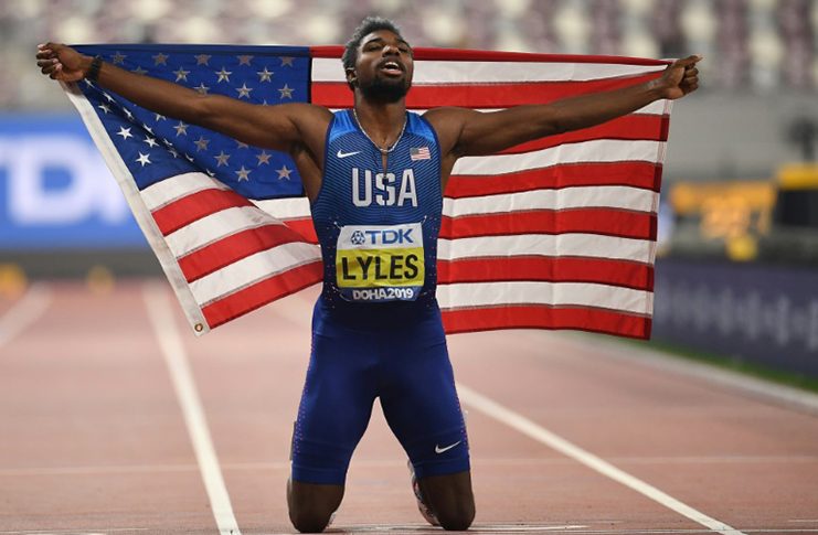 Noah Lyles took gold in the men's 200 metres at the World Championships in Doha. (AFP photo)