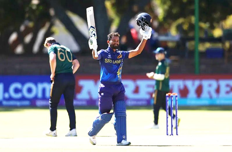 Dimuth Karunaratne brought up his maiden ODI hundred  •  ICC via Getty Images