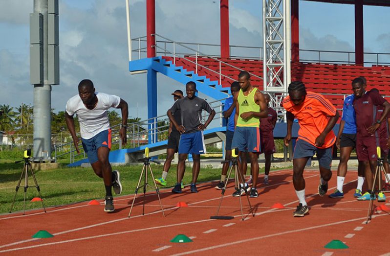 Elite referee Mars (left) looks focused during the fitness test.
