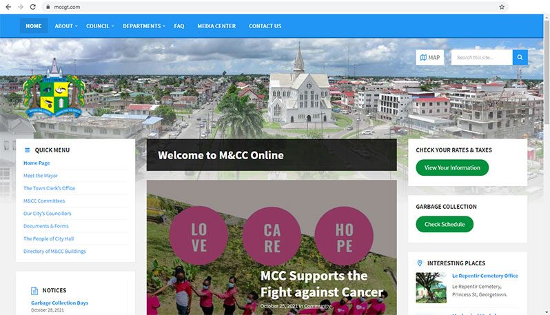 The homepage of the M&CC’s website