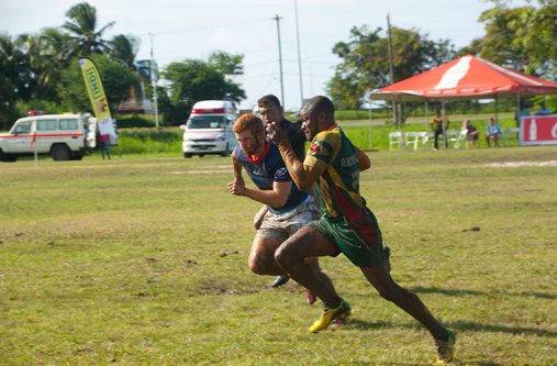 Osie McKenzie, one of the top players for Guyana, about to score against the USA (Delano Williams photo)