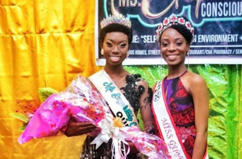 Newly-crowned Miss Exquisitely Conscious 2019, Denica Henry and Miss World Guyana 2019, Joylyn Conway (Trevaun Wiggins photo)