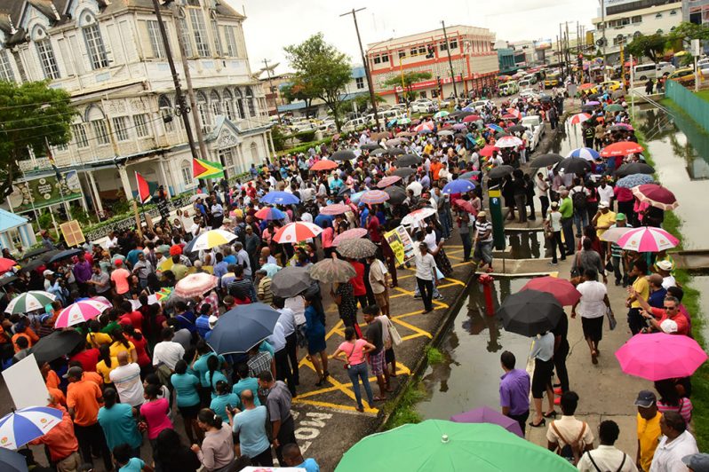 Hundreds of Guyanese turned up in front of City Hall on multiple occasions to protest the Parking Meter agreement between City Hall and Smart City Solutions