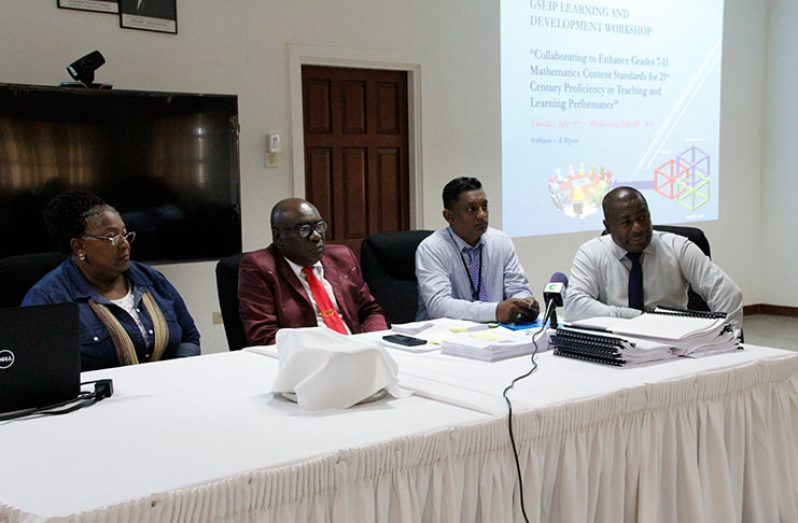 From left, Consultant, Dr Clarke; Chief Education Officer, Dr Marcel Hutson; Senior Education Officer, Mr. Ameer Ali; and GSEIP Coordinator, Mr Jimmy Bhojedat (Ministry of Education photo)