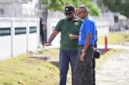 President Dr. Irfaan Ali on Sunday with National Coordinator for Guyana's “Men on Mission” (MoM) initiative Lieutenant Colonel Bhageshwar Murli making developmental plans between Kingston and Tiger Bay