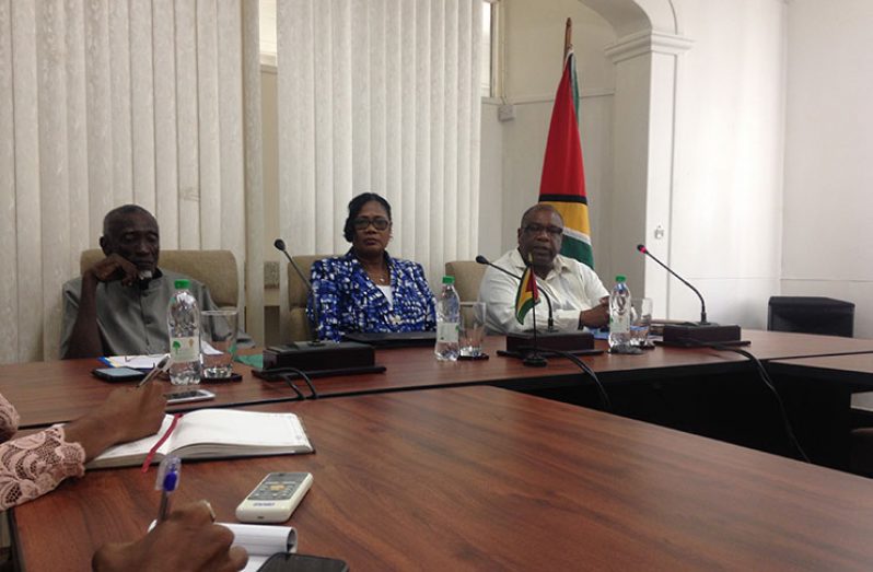 (L-R) Industrial Relations Consultant, Francis Carryl; Assistant Chief Labour Officer, Karen Vansluytman-Corbin, and Permanent Secretary of the Ministry of Public Telecommunications, Derrick Cummings