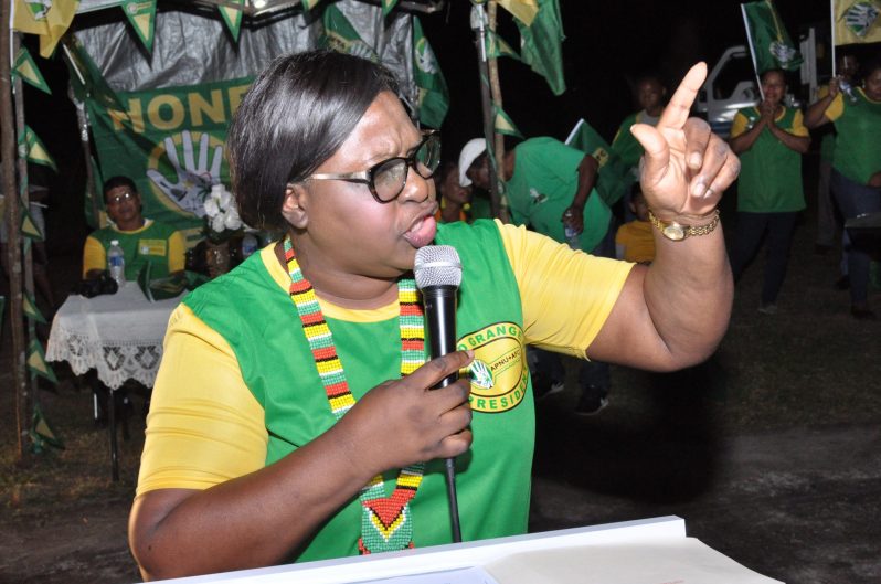 Minister of Foreign Affairs, Dr. Karen Cummings addressing Mabaruma residents during a recent visit to the community