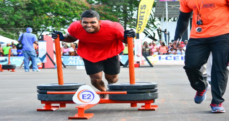 Fittest man locally! A determined Dillon Mahadeo pushes his way to the finish line in the final round of the E-Networks sponsored Fitness Challenge. (Samuel Maughn photos)