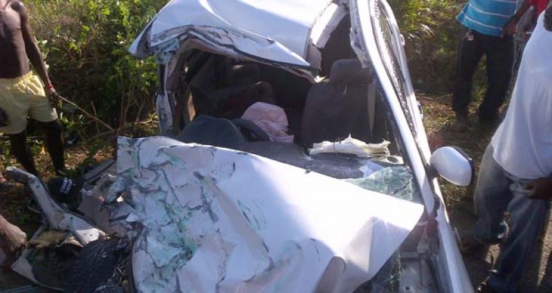 The remnants of the smashed car