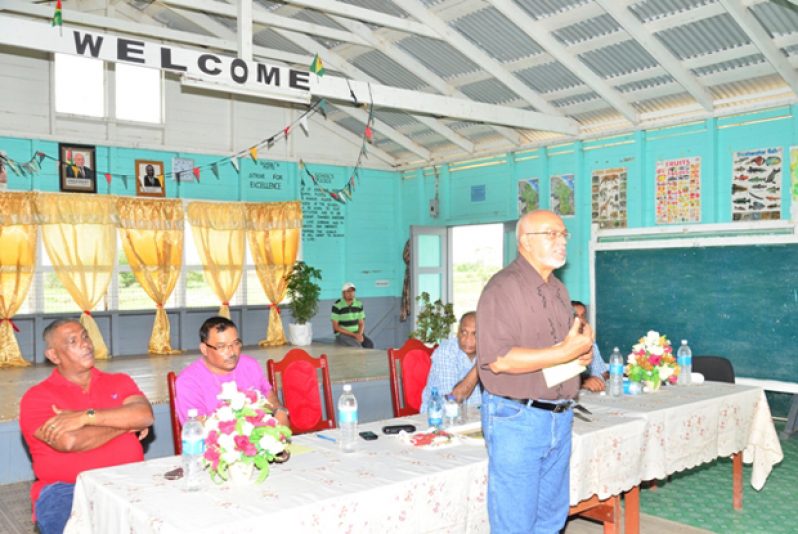 President Ramotar addressing Mora Point residents during the Agriculture Community meeting at the Karamat Primary School