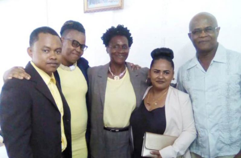 Newly elected mayor of Mahdia David Adams (right) along with several members of the town council. Deputy-Mayor Juewayne Mendonca-Burrowes is second from left