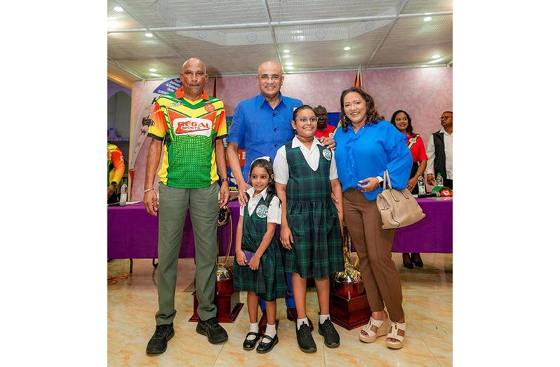 Flashback: Vice president Dr Bharrat Jagdeo with Regal Stationery & Computer Centre Managing Director Mahendra Hardyal, his wife and immediate family at the launching of this year’s tournament