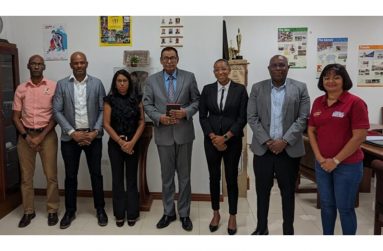 Guyana’s Ambassador to Cuba Halim Majeed (centre) is flanked by GOA executives. From left are Garfield Wiltshire, Godfrey Munroe, Vidushi Persaud-McKinnon, Cristy Campbell, Steve Ninvalle and Emelia Ramdhani