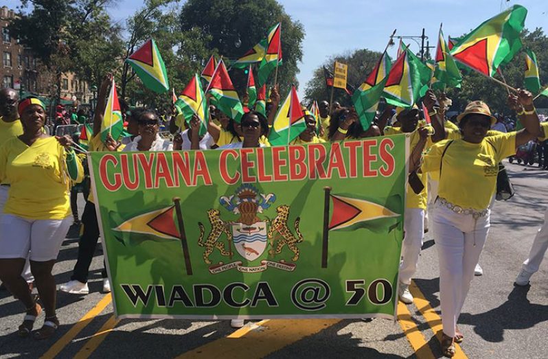 The Guyanese contingent on the move on Eastern Parkway on Monday