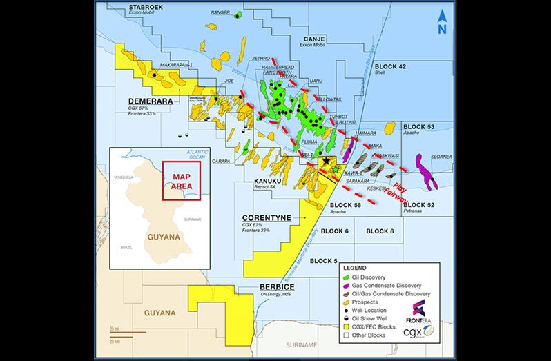 Map showing Guyana’s blocks (Photo courtesy of CNW Group/Frontera Energy Corporation)