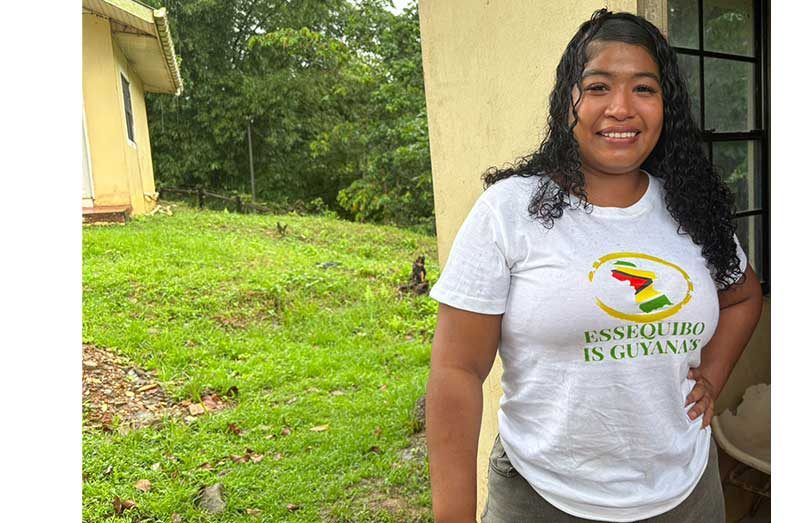 Venezuelan migrant, Maria Revero reaffirming that Essequibo belongs to Guyana (Trina Williams Photo)