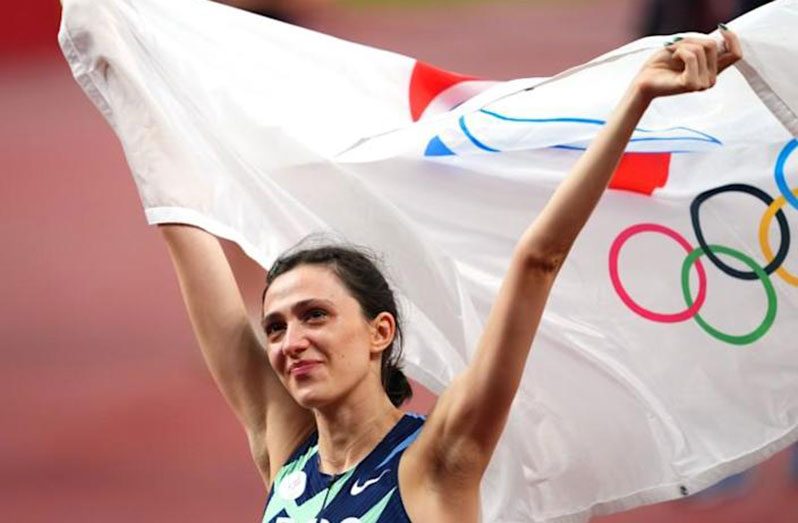 Russian Mariya Lasitskene celebrates her  high jump gold.