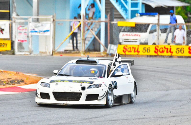 Mark Vieira in his RX8 that swooped the all-wheel drive class of the Caribbean Motor Racing championship. He finished with two wins  and one second place(Samuel Maughn photo)