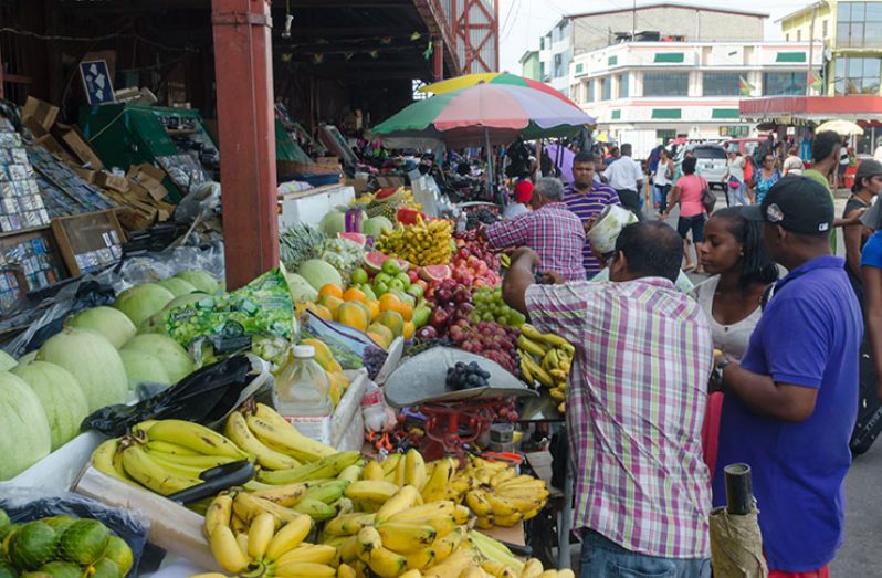 Business on Monday under the Stabroek Market canopy