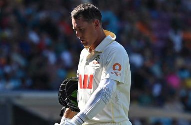 Marnus Labuschagne exits over the boundary rope in Mackay