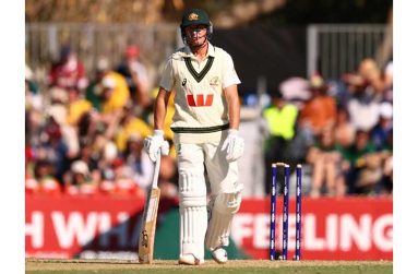 Marnus Labuschagne was bowled off his thigh pad in Mackay • (Getty Images)