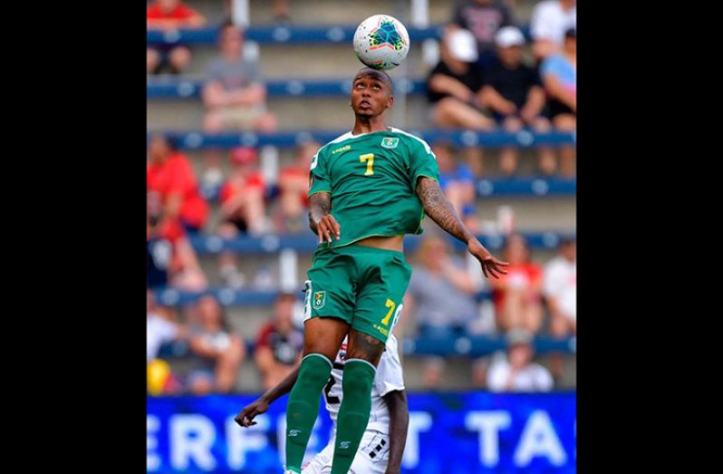 Keanu Marsh-Brown in action for Guyana against Trinidad & Tobago during the 2019 CONCACAF Gold Cup