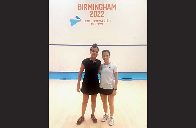 Mary Fung-A-Fat and Pakistan's Amna Fayyaz following their semi-finals Plate match-up.