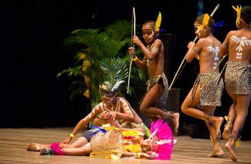 Students of the Tapacuma Primary, Region Two, danced a traditional Amerindian dance enacting the defeat of the dreaded Kanaima
