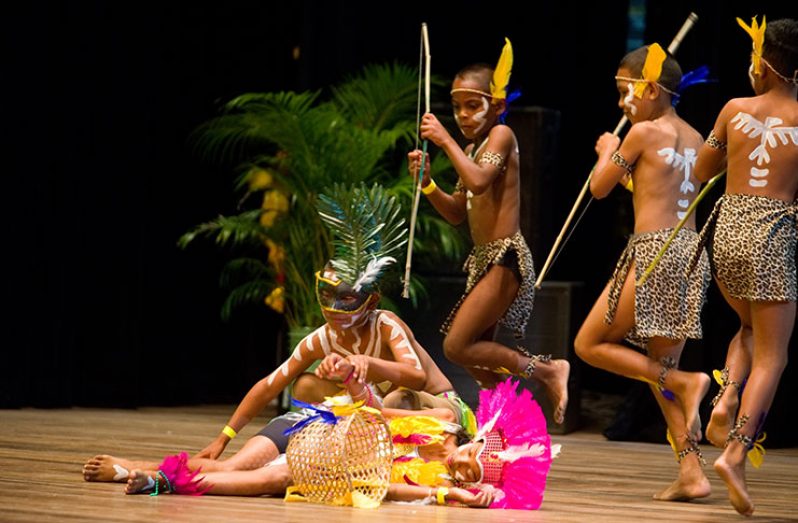 Students of the Tapacuma Primary, Region Two, danced a traditional Amerindian dance enacting the defeat of the dreaded Kanaima