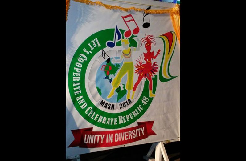 The 2018 Mashramani banner that was unveiled in Linden by Minister of Culture, Youth and Sport, Dr. George Norton