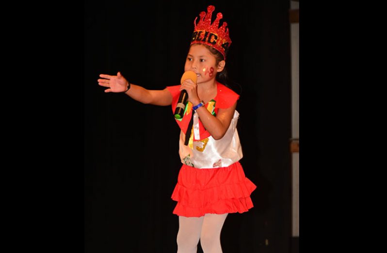 Huis’t Dieren Primary Devindy Ramnarine performed a piece called “I Love My Country” in the Dramatic Poetry (8 – 10 years) (Adrian Narine photo)