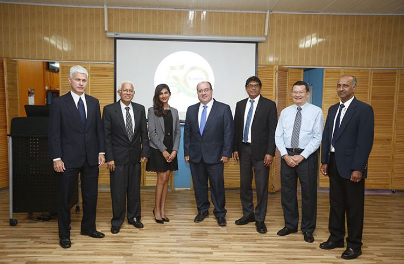 Chairman of Massy Guyana Board of Directors, Doodnauth Persaud (second left) and
Board Secretary Yolander Persaud (third left) along with other Directors