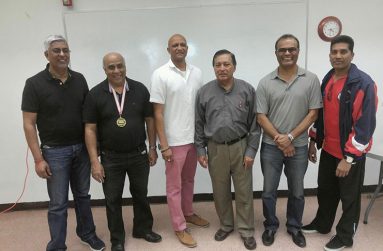OMSCC executive members following Sunday’s annual general meeting: From left are Hardat Ramcharran, Feizal Bacchus, Paul Jaman, Azeem Khan, Khem Singh and Patrick Prashad.