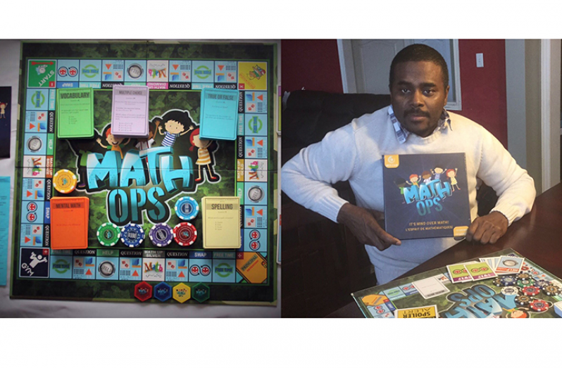 Canada-based Guyanese Clyde Pestano with his board game , Maths Ops.